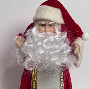 Vintage Christmas Santa Claus Tree Topper 9" Red Velvet Robe Saint Nick Holiday